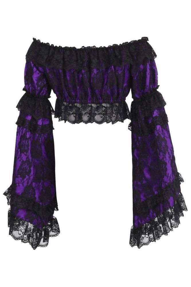 Purple/Black Lace Smocked Flare Sleeve Peasant Top - Autumn LeAnn Designs®