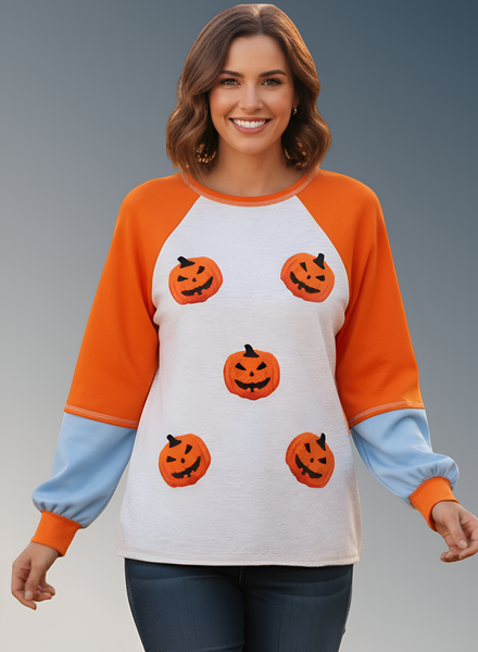 Halloween Pumpkin Print Long Sleeve T-Shirt