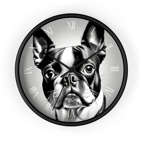 Autumn LeAnn Designs | Boston Terrier Wall Clock - Dog Lover Home Decor, Cute Animal Art, Pet Owner Gift, Modern Clock, Monochrome Wall Art, Unique Dog Design