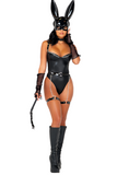 Kinky Bunny Women's 6pc  Bodysuit Costume, Black