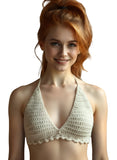 Full Coverage White Tie Back Rave Festival Crocheted Bralette Bikini Crop Top