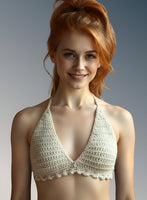 Full Coverage White Tie Back Rave Festival Crocheted Bralette Bikini Crop Top