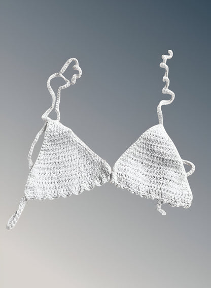 Full Coverage White Tie Back Rave Festival Crocheted Bralette Bikini Crop Top - Autumn LeAnn Designs®