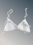 Full Coverage White Tie Back Rave Festival Crocheted Bralette Bikini Crop Top