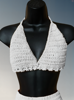 Full Coverage White Tie Back Rave Festival Crocheted Bralette Bikini Crop Top