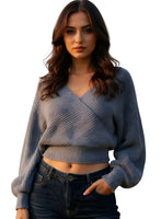Surplice Woman’s Gray Cropped Sweater with Back Tie