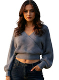 Surplice Woman’s Gray Cropped Sweater with Back Tie