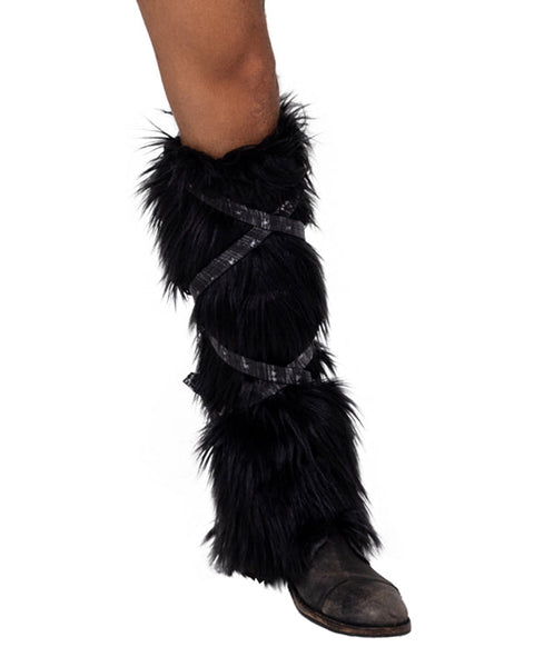 Pair of Black Faux Fur Leg Warmers Cosplay Costume Accessory