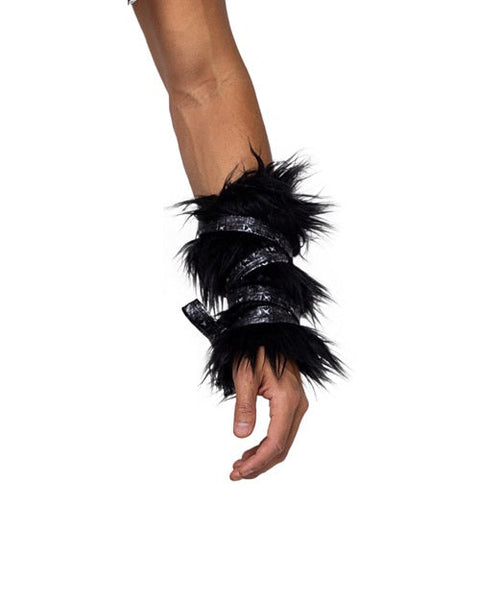 Pair of Black Faux Fur Cuffs Cosplay Costume Accessory