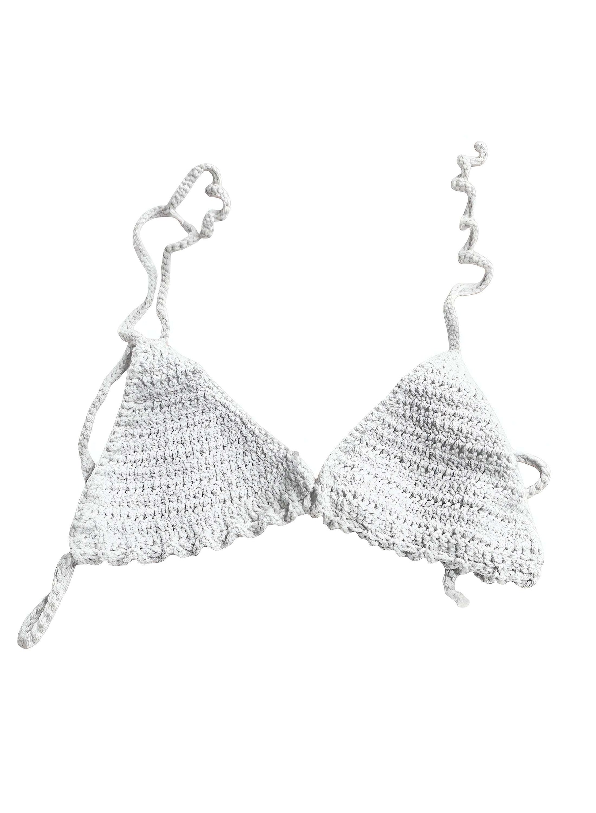 Full Coverage White Tie Back Rave Festival Crocheted Bralette Bikini Crop Top - Autumn LeAnn Designs®