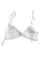 Full Coverage White Tie Back Rave Festival Crocheted Bralette Bikini Crop Top