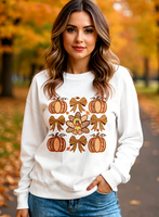 Fall Harvest Thanksgiving Turkey Pumpkin Bow Graphic Drop Shoulder Sweatshirt