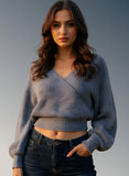 Surplice Woman’s Gray Cropped Sweater with Back Tie
