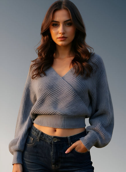 Surplice Woman’s Gray Cropped Sweater with Back Tie
