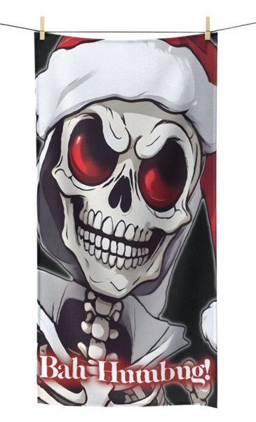 Autumn LeAnn Designs | Skeleton Not a Fan of Christmas Bath Towel, 30" x 60". Black