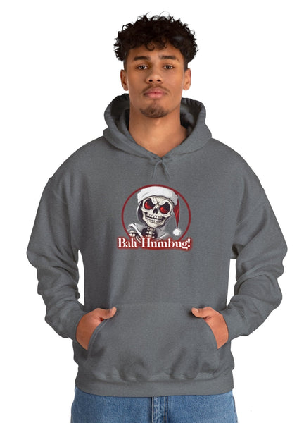 Autumn LeAnn Designs | Skeleton Not a Fan of Christmas Hooded Sweatshirt, Gray