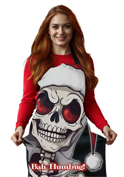 Autumn LeAnn Designs | Skeleton Not a Fan of Christmas Kitchen Apron, Black