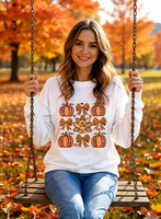 Fall Harvest Thanksgiving Turkey Pumpkin Bow Graphic Drop Shoulder Sweatshirt