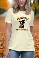 Autumn LeAnn Designs | Happy Halloween Boston Terrier Women's Relax T-Shirt, Heather Prism Natural