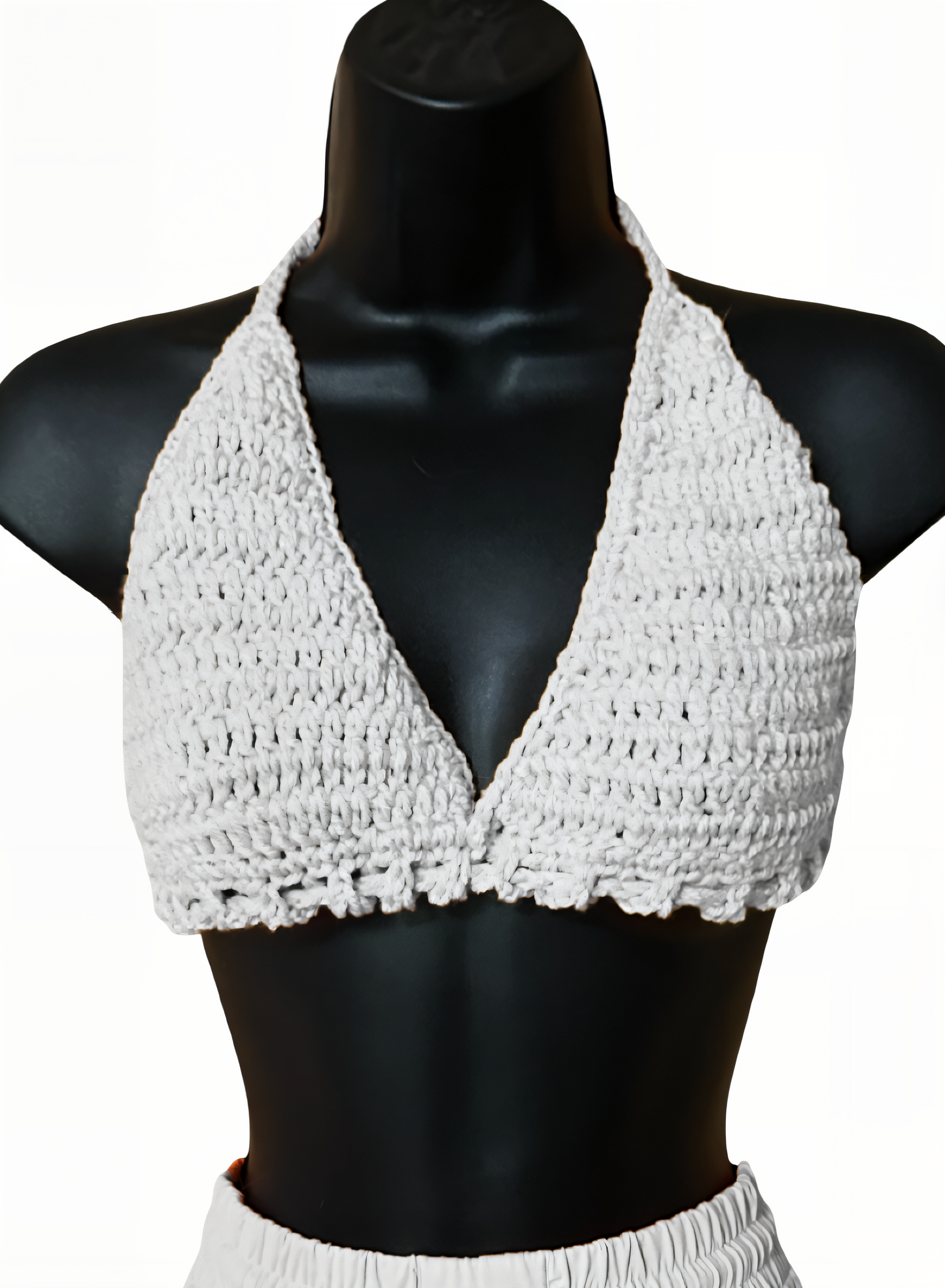 Full Coverage White Tie Back Rave Festival Crocheted Bralette Bikini Crop Top - Autumn LeAnn Designs®
