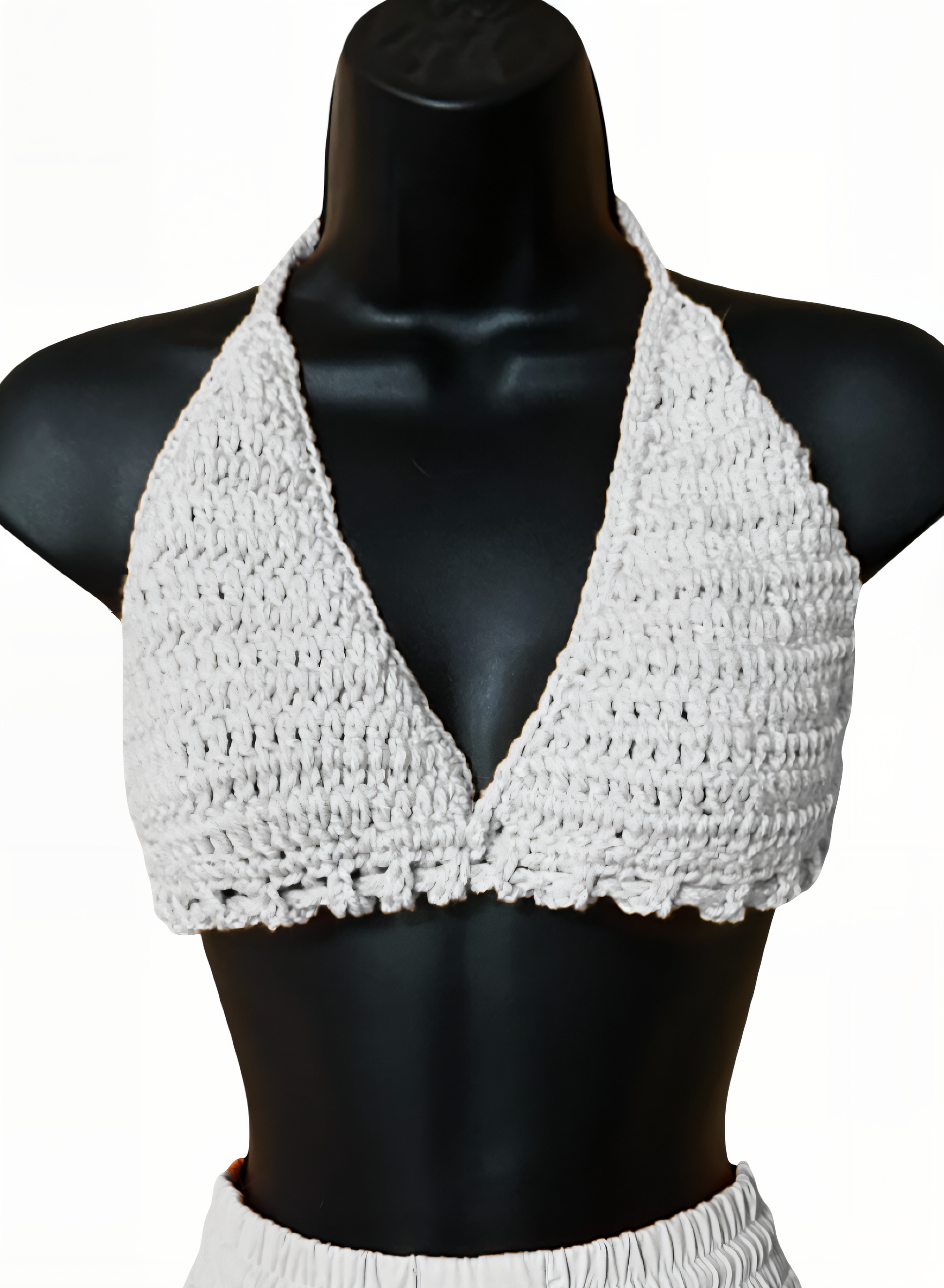 Full Coverage White Tie Back Rave Festival Crocheted Bralette Bikini Crop Top - Autumn LeAnn Designs®