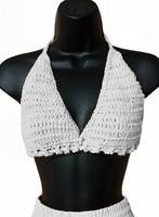 Full Coverage White Tie Back Rave Festival Crocheted Bralette Bikini Crop Top