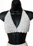 Full Coverage White Tie Back Rave Festival Crocheted Bralette Bikini Crop Top