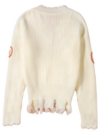 Frayed Pumpkin Harvest Sweater V-Neck Long Sleeve Sweater