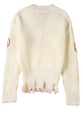 Frayed Pumpkin Harvest Sweater V-Neck Long Sleeve Sweater