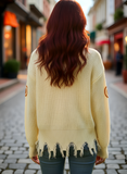 Frayed Pumpkin Harvest Sweater V-Neck Long Sleeve Sweater