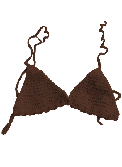 Full Coverage Brown Colored Tie Back Rave Festival Crocheted Bralette Bikini Crop Top - Autumn LeAnn Designs®