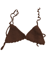 Full Coverage Brown Colored Tie Back Rave Festival Crocheted Bralette Bikini Crop Top
