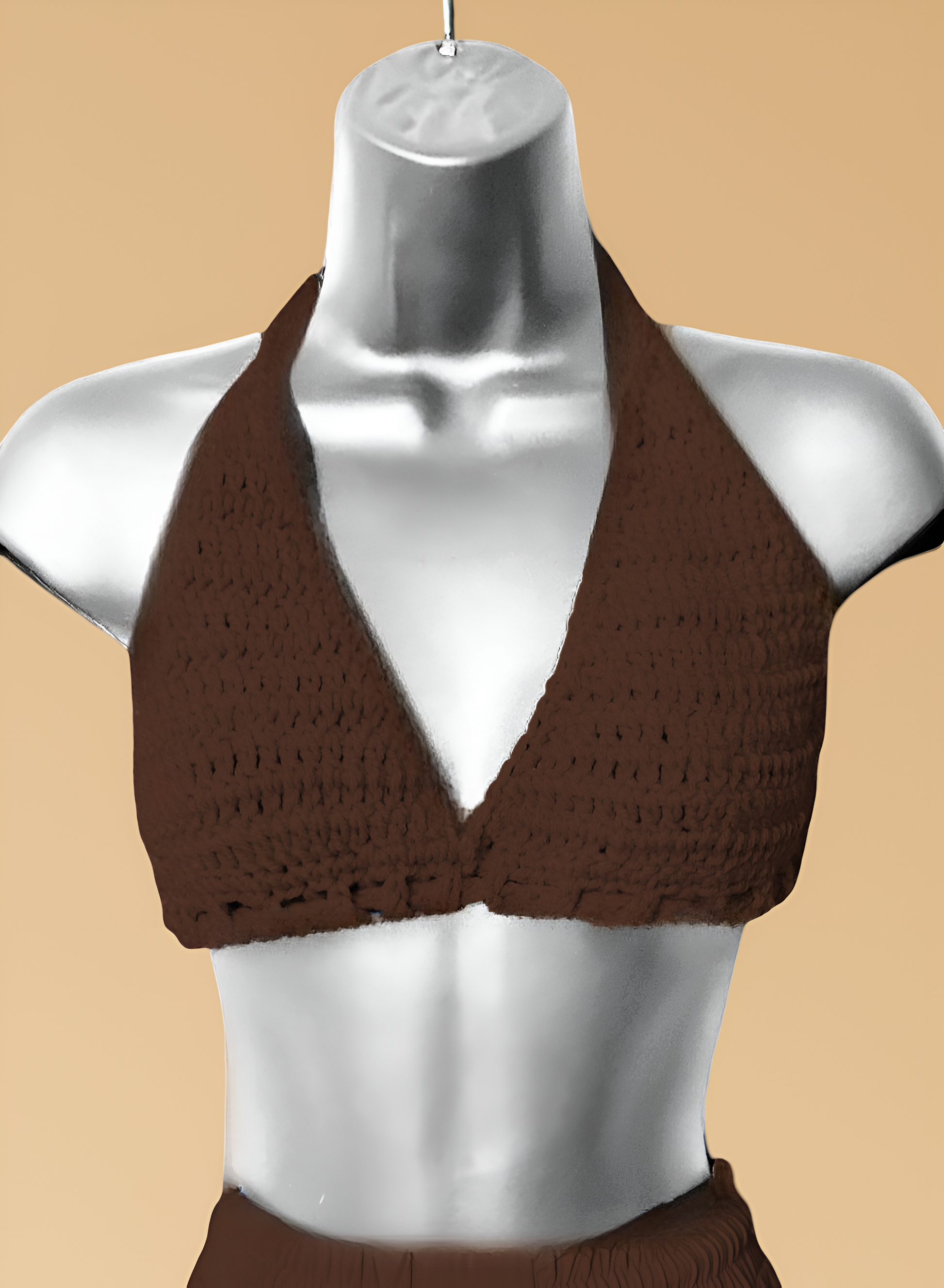 Full Coverage Brown Colored Tie Back Rave Festival Crocheted Bralette Bikini Crop Top - Autumn LeAnn Designs®