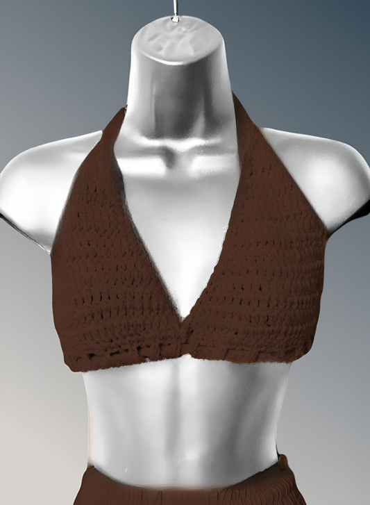 Full Coverage Brown Colored Tie Back Rave Festival Crocheted Bralette Bikini Crop Top - Autumn LeAnn Designs®