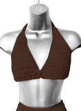 Full Coverage Brown Colored Tie Back Rave Festival Crocheted Bralette Bikini Crop Top