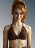 Full Coverage Brown Colored Tie Back Rave Festival Crocheted Bralette Bikini Crop Top