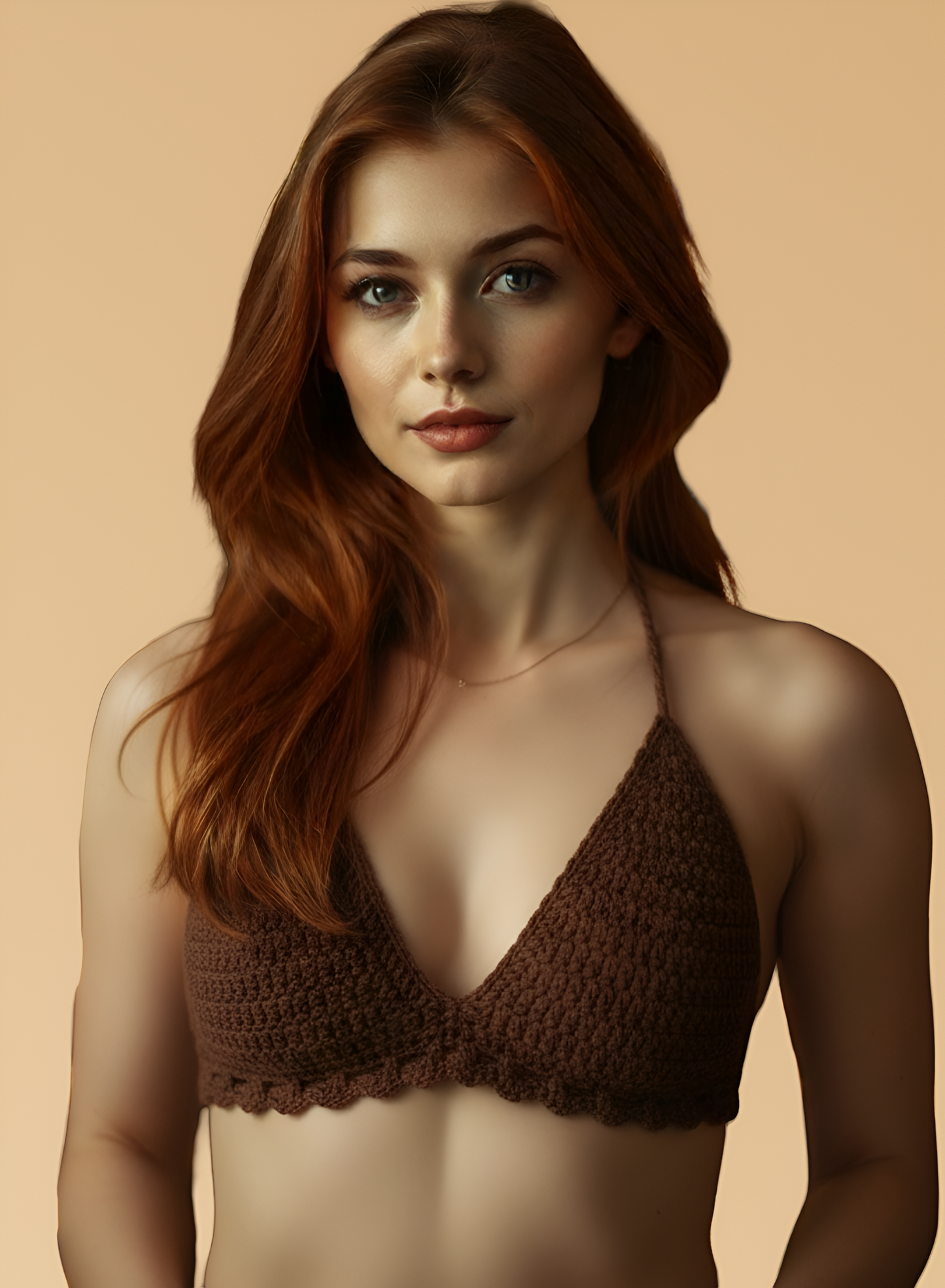 Full Coverage Brown Colored Tie Back Rave Festival Crocheted Bralette Bikini Crop Top - Autumn LeAnn Designs®