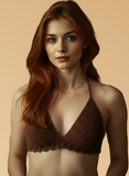 Full Coverage Brown Colored Tie Back Rave Festival Crocheted Bralette Bikini Crop Top