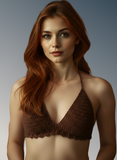 Full Coverage Brown Colored Tie Back Rave Festival Crocheted Bralette Bikini Crop Top
