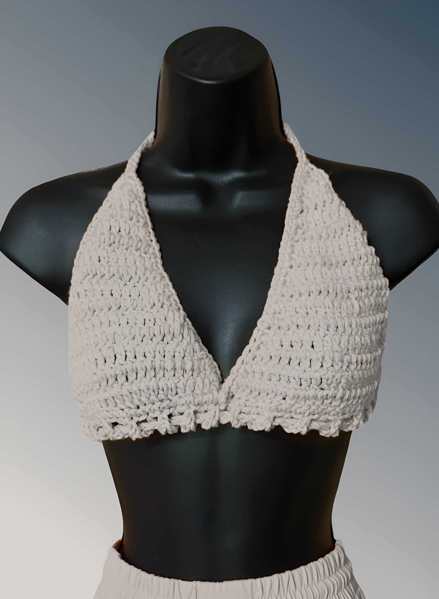 Full Coverage Cream Colored Tie Back Rave Festival Crocheted Bralette Bikini Crop Top - Autumn LeAnn Designs®