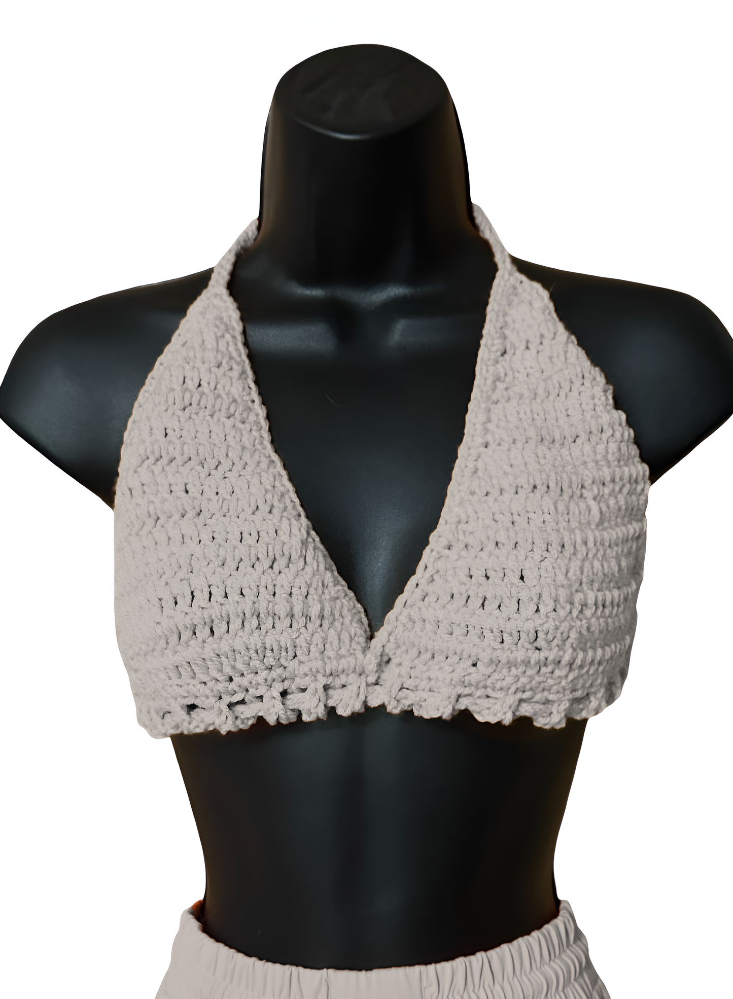 Full Coverage Cream Colored Tie Back Rave Festival Crocheted Bralette Bikini Crop Top - Autumn LeAnn Designs®