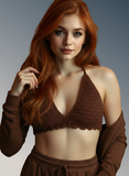 Full Coverage Brown Colored Tie Back Rave Festival Crocheted Bralette Bikini Crop Top