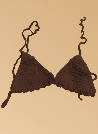 Full Coverage Brown Colored Tie Back Rave Festival Crocheted Bralette Bikini Crop Top - Autumn LeAnn Designs®