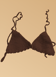 Full Coverage Brown Colored Tie Back Rave Festival Crocheted Bralette Bikini Crop Top