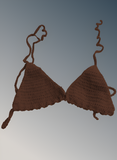 Full Coverage Brown Colored Tie Back Rave Festival Crocheted Bralette Bikini Crop Top