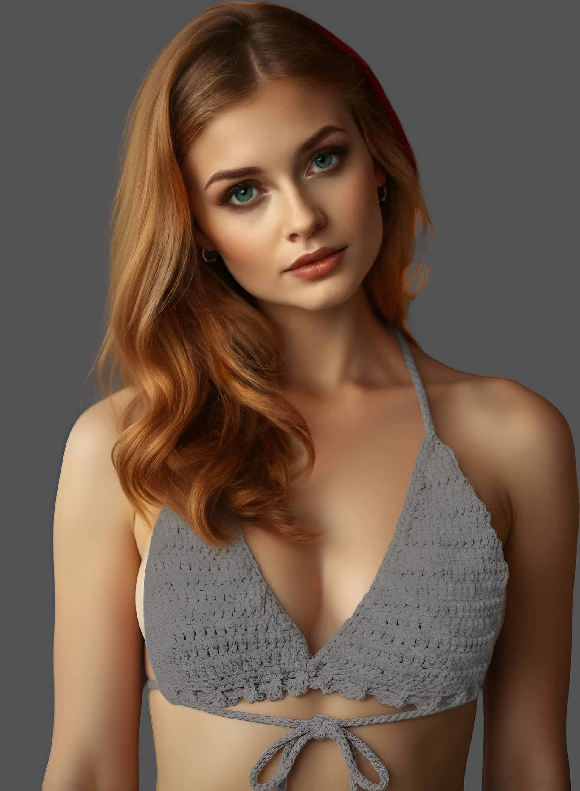 Full Coverage Passport Gray Tie Back Rave Festival Crocheted Bralette Bikini Crop Top - Autumn LeAnn Designs®