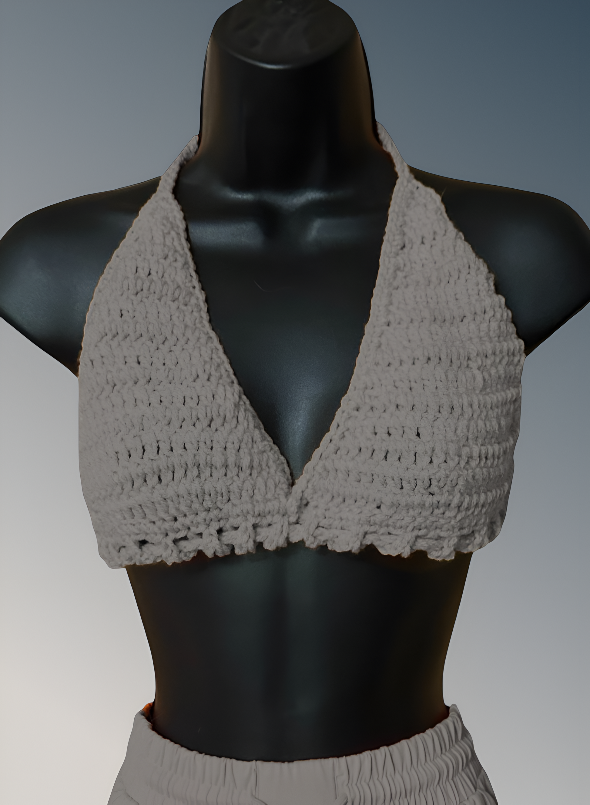 Full Coverage Passport Gray Tie Back Rave Festival Crocheted Bralette Bikini Crop Top - Autumn LeAnn Designs®