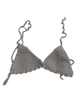 Gray crochet bikini top on a white background