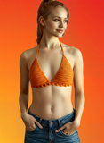 Full Coverage Orange Tie Back Rave Festival Crocheted Bralette Bikini Crop Top