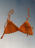 Full Coverage Orange Tie Back Rave Festival Crocheted Bralette Bikini Crop Top
